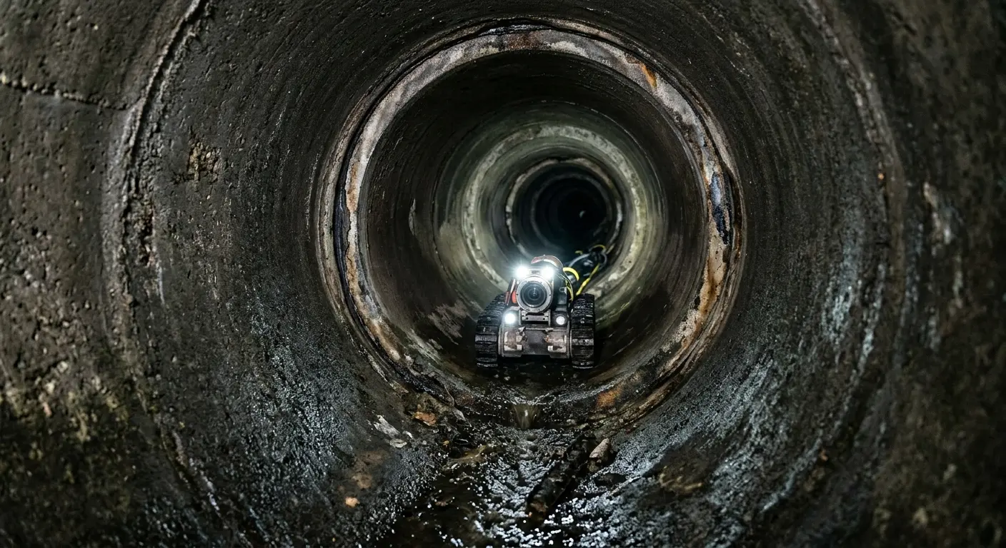 Robotic sewer camera inspecting pipe interior for Drain Snake Service in Littleton